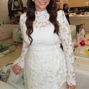 NADINE MERABI Cream A-line Bishop Sleeve Dress